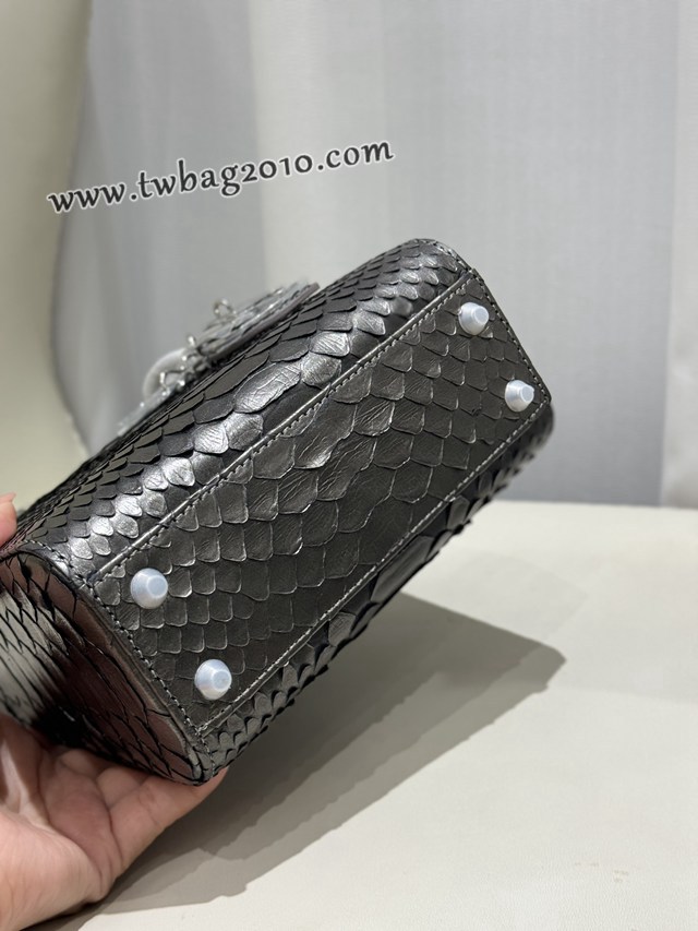 Dior专柜新款Lady女包迪奥高仿原单蟒蛇皮Ladymini三格戴妃手提单肩包 djfk1540
